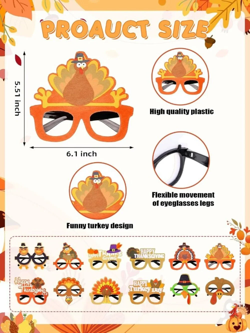 36 Pcs Turkey Party Props Set - Fun Felt Hats, Necklaces & Glasses for